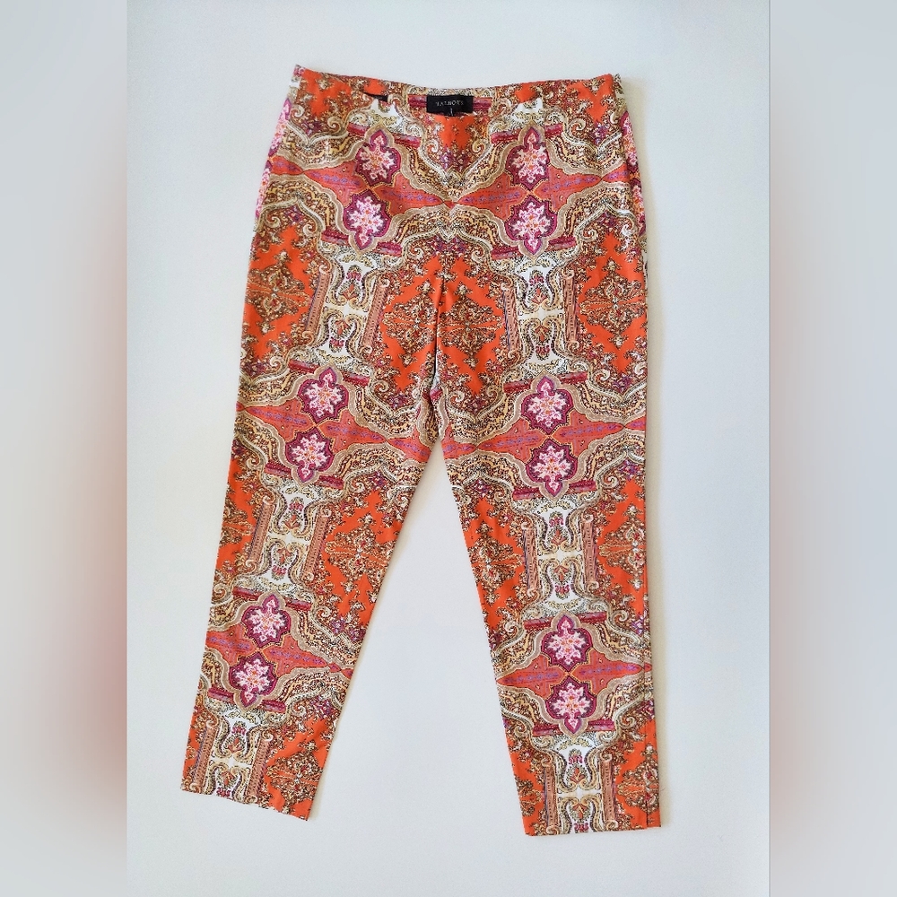 Talbots Mid Rise Signature Crop Perfect Pant Womens Size 8 Orange Paisley